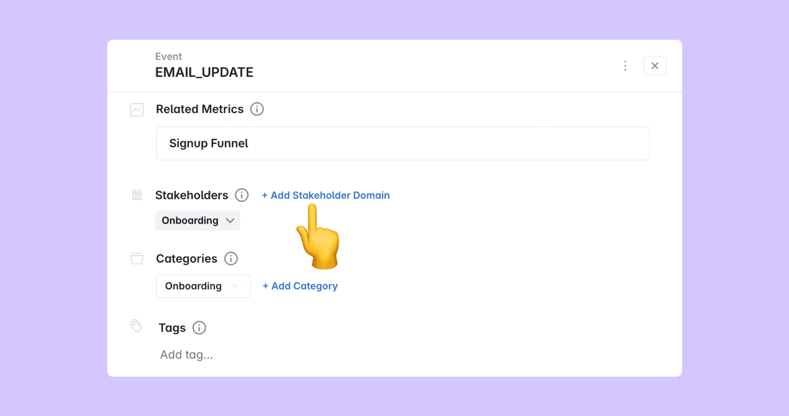 Assigning a stakeholder domain to an event in Avo